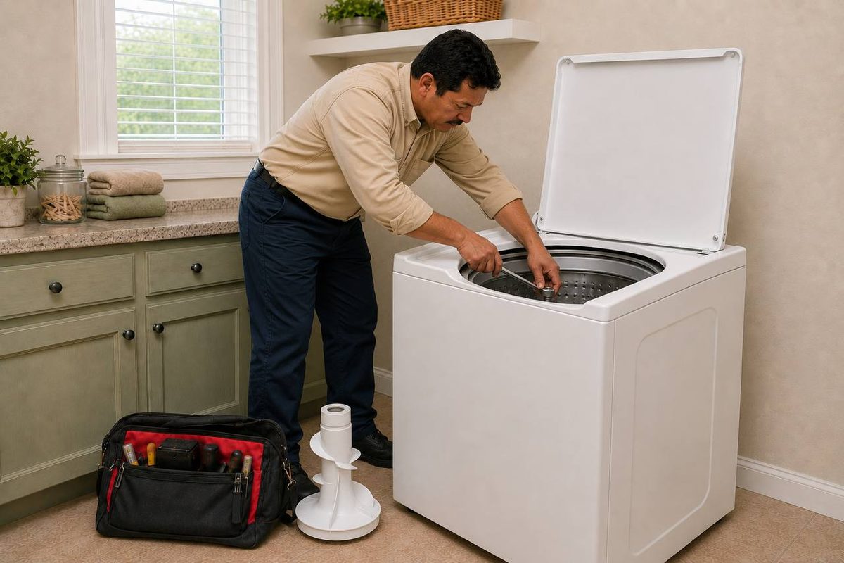 Wes lifting the agitator out of a top-load washer